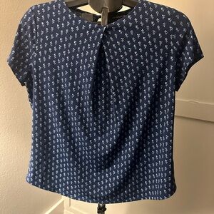 Liz Claiborne Navy Blue Short-Sleeve Printed Blouse